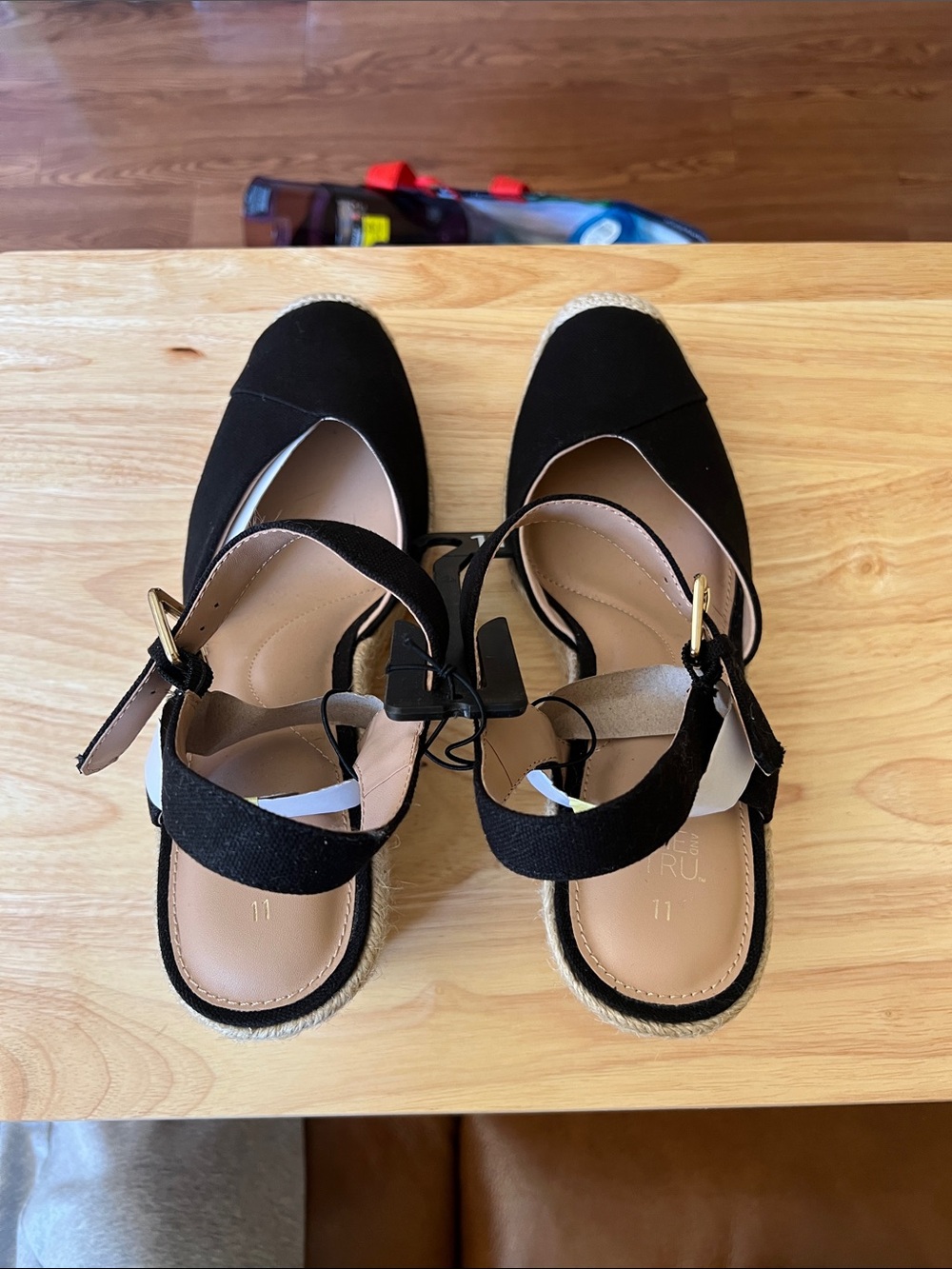 Black Espadrille Wedge Sandals with Ankle Strap - Picture 4 of 5